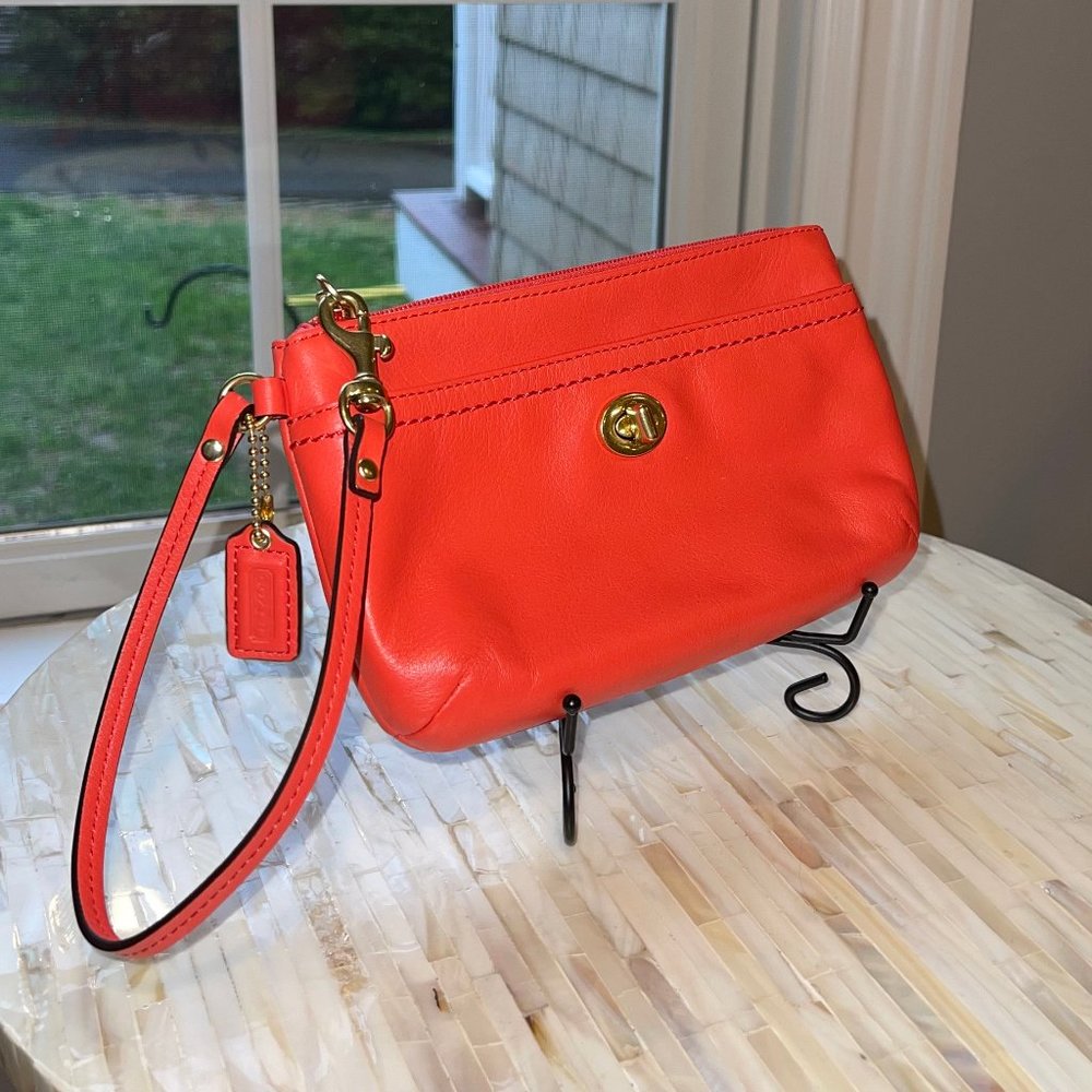 Orange Leather Coach Wristlet